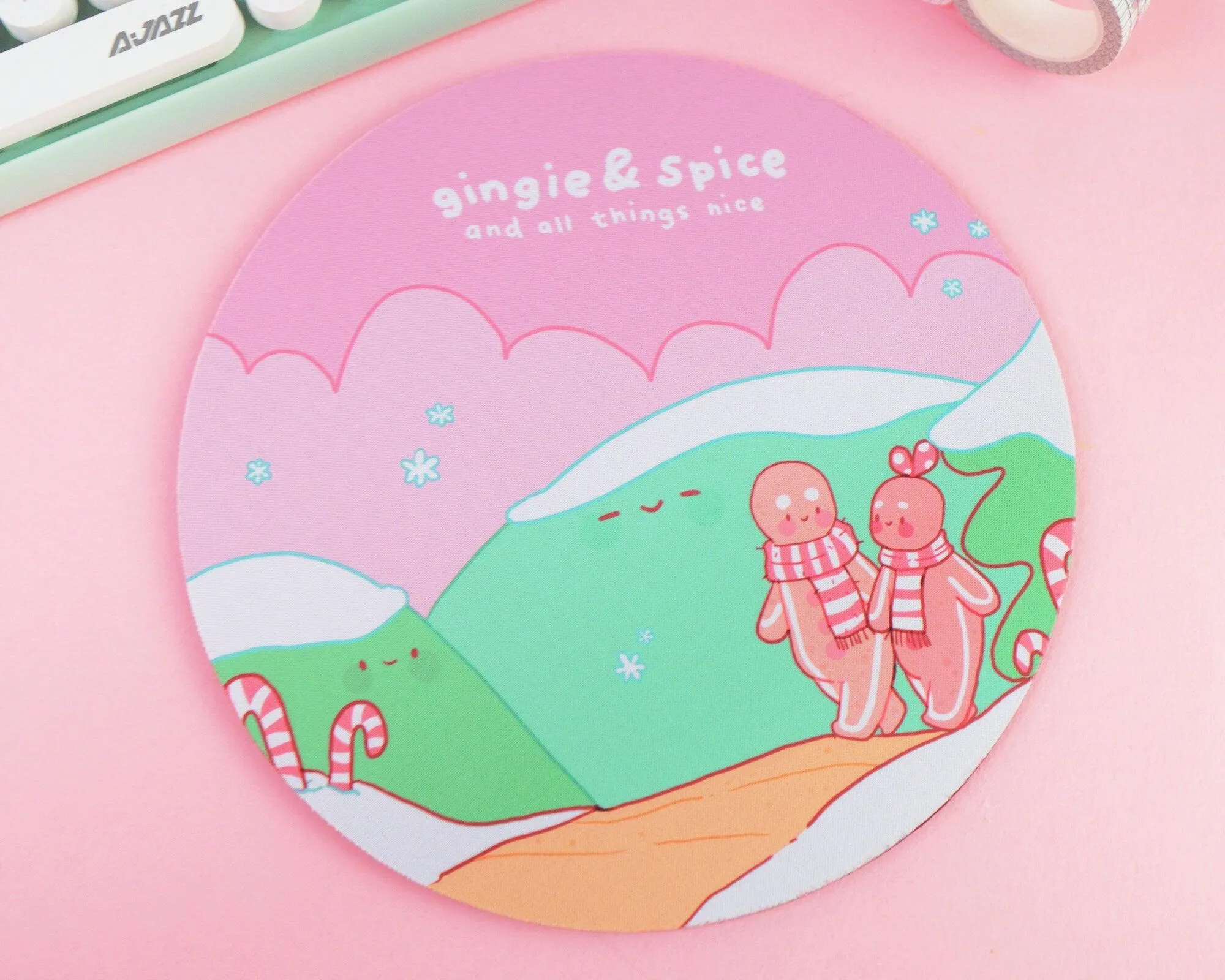 Gingie & Spice Mouse Pad │ Cute Kawaii Christmas Desk Décor │ Candy Cane Lane Design