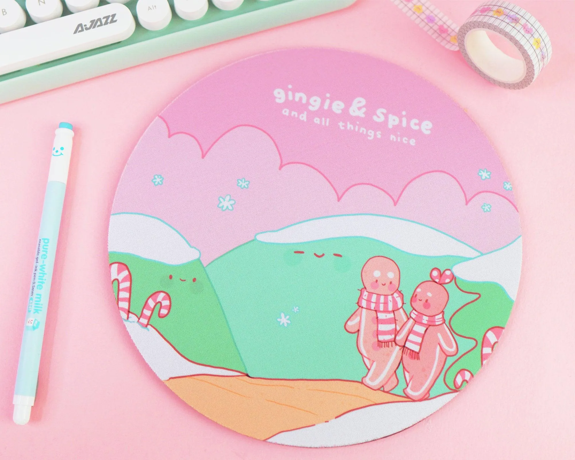 Gingie & Spice Mouse Pad │ Cute Kawaii Christmas Desk Décor │ Candy Cane Lane Design
