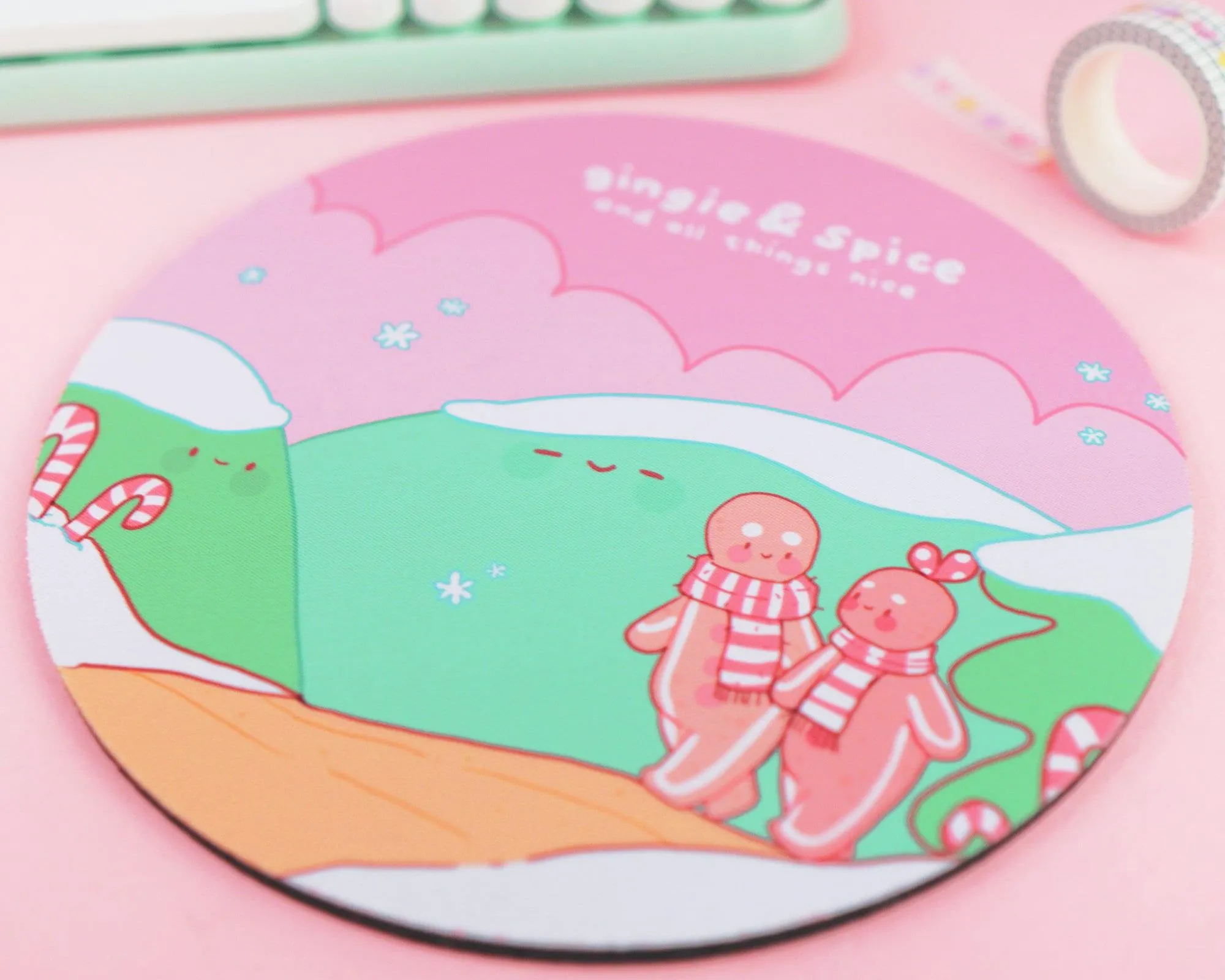 Gingie & Spice Mouse Pad │ Cute Kawaii Christmas Desk Décor │ Candy Cane Lane Design
