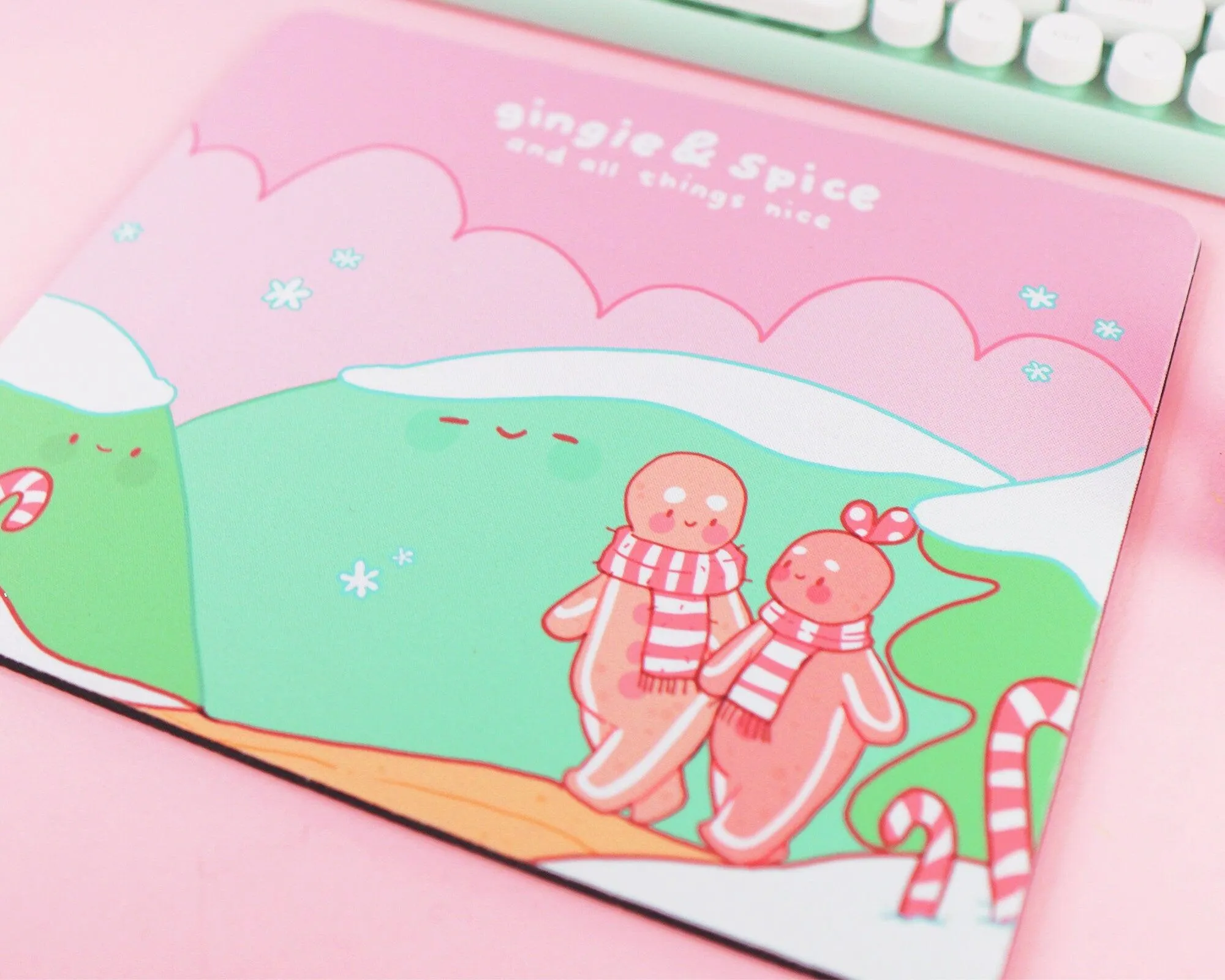 Gingie & Spice Mouse Pad │ Cute Kawaii Christmas Desk Décor │ Candy Cane Lane Design