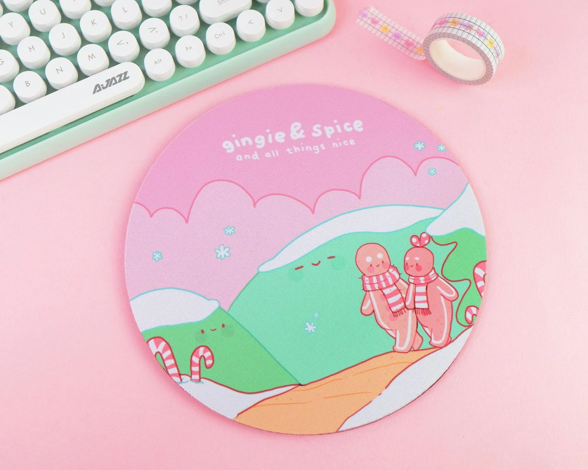 Gingie & Spice Mouse Pad │ Cute Kawaii Christmas Desk Décor │ Candy Cane Lane Design