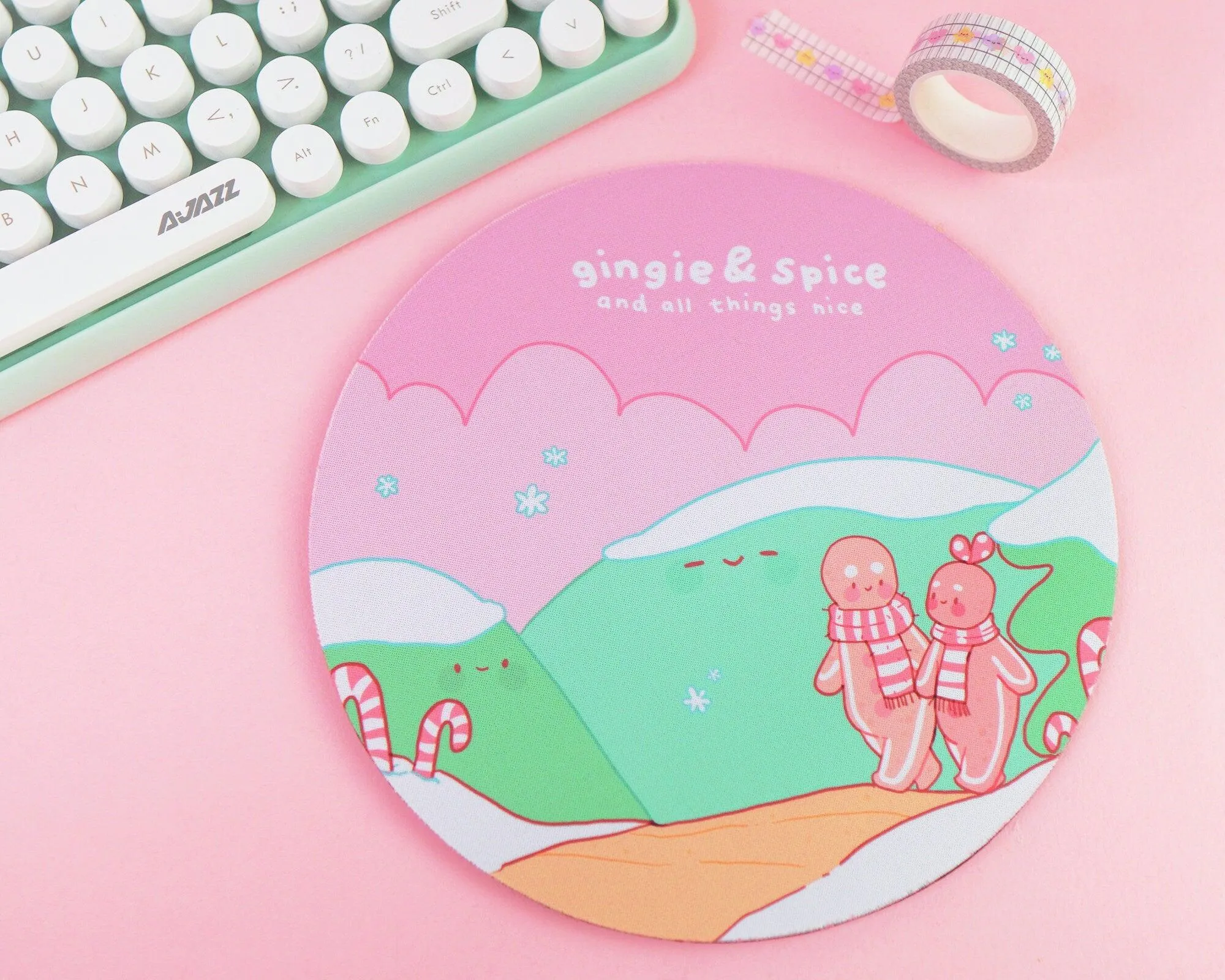 Gingie & Spice Mouse Pad │ Cute Kawaii Christmas Desk Décor │ Candy Cane Lane Design