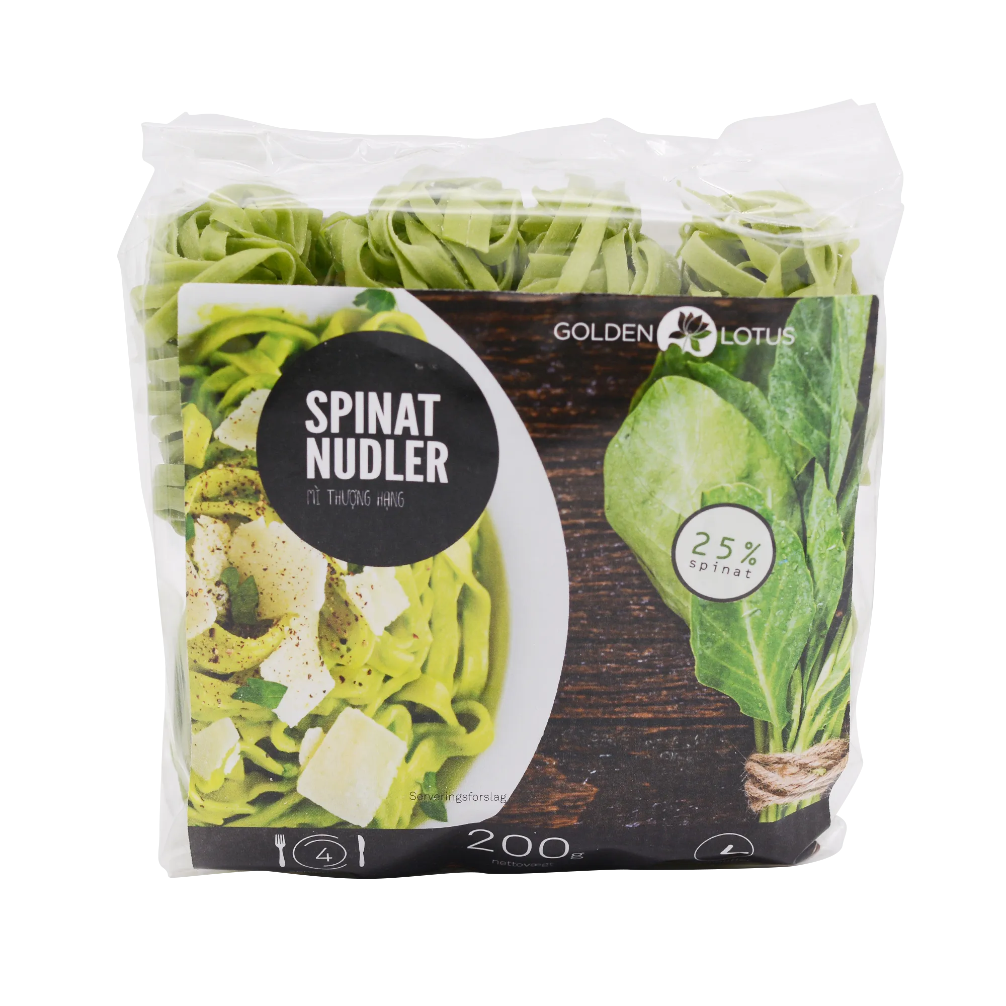 Golden Lotus Nudler, T?¸rrede Spinatnudler (Spinach Noodles) 200g