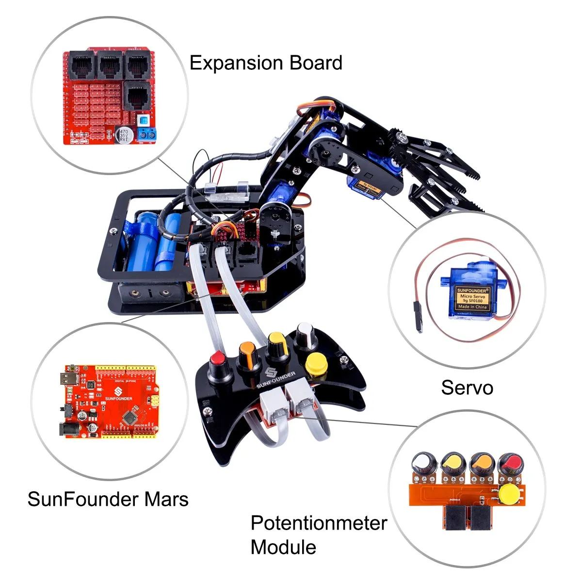 Hamilton Buhl STEAM Robo-Arm Kit for Arduino - Programmable 4-Axis Robot Arm