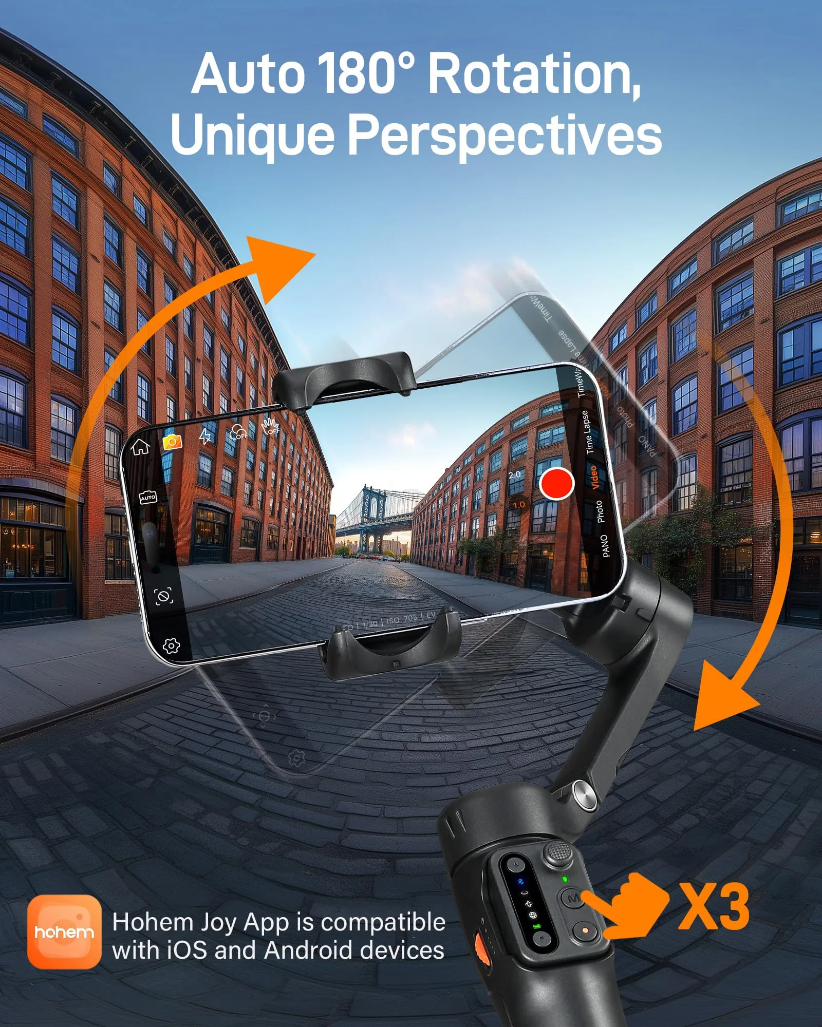 hohem iSteady X3 SE Gimbal Stabilizer for iPhone, Phone Stabilizer with Detachable Remote Control, Portable Foldable 3-Axis Phone Gimbal for Android & iPhone 16 15 Pro Max, Ideal for Travel Vlogging