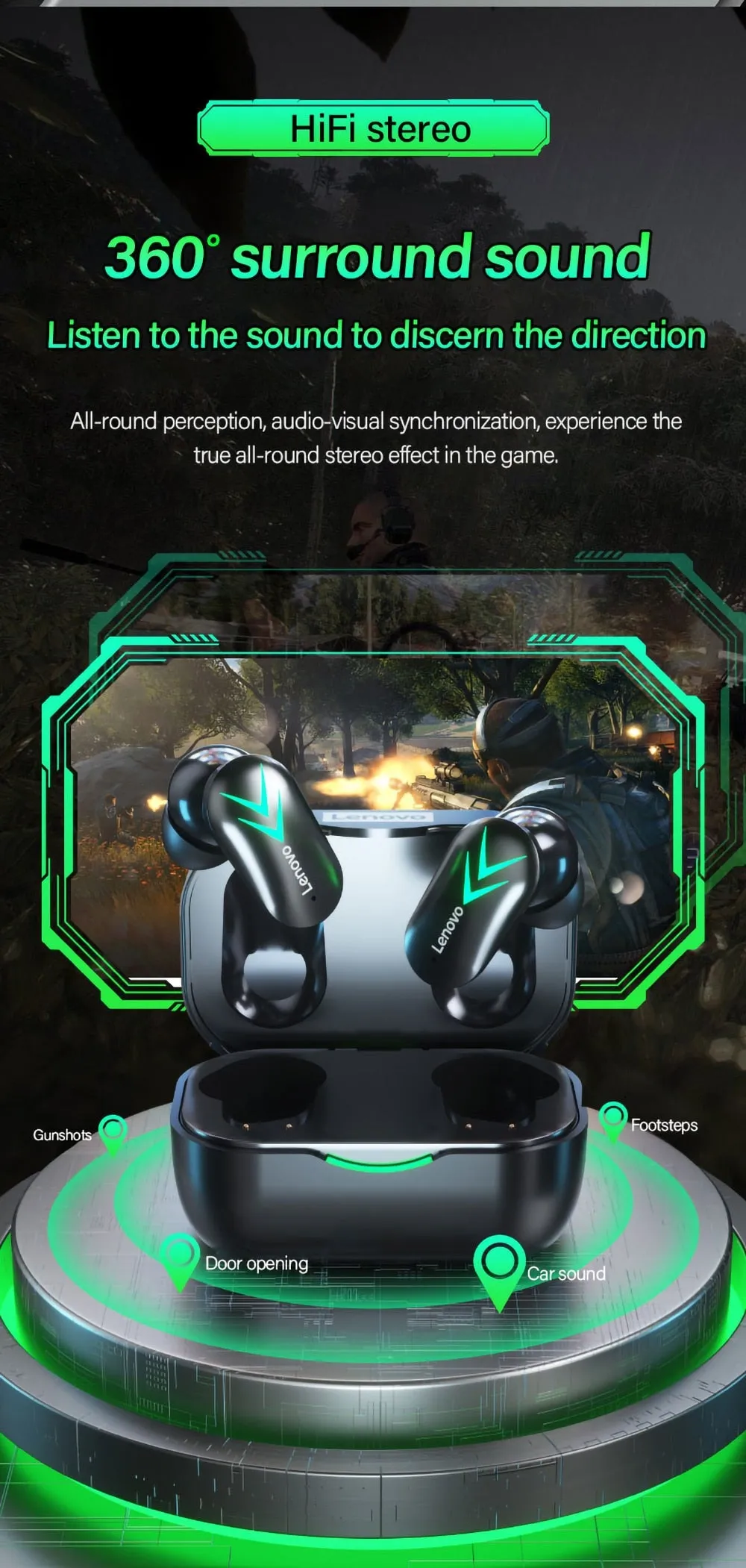 Lenovo™ Wireless Bluetooth HiFi Surround Sound Earphones