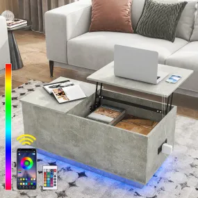Lift Top Table LED Coffee Table Hidden Compartment
