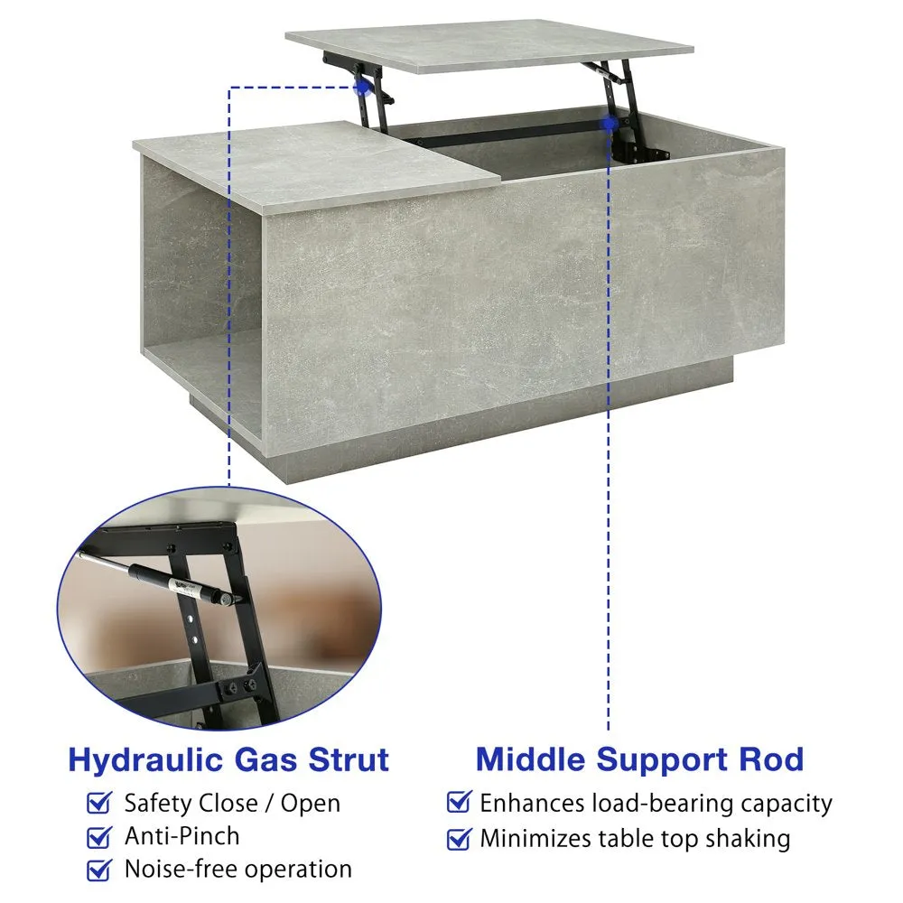 Lift Top Table LED Coffee Table Hidden Compartment
