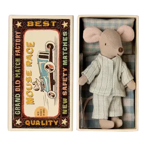 Maileg - Big brother mouse in matchbox - pale blue striped pyjamas