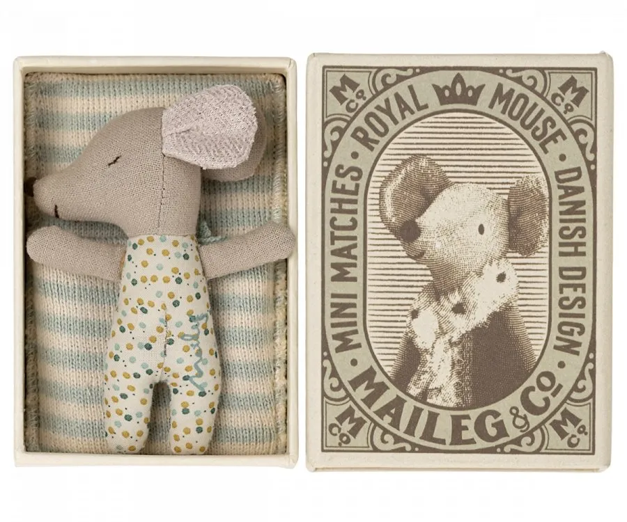 Maileg | Sleepy/Wakey Baby Mouse in Matchbox, Boy