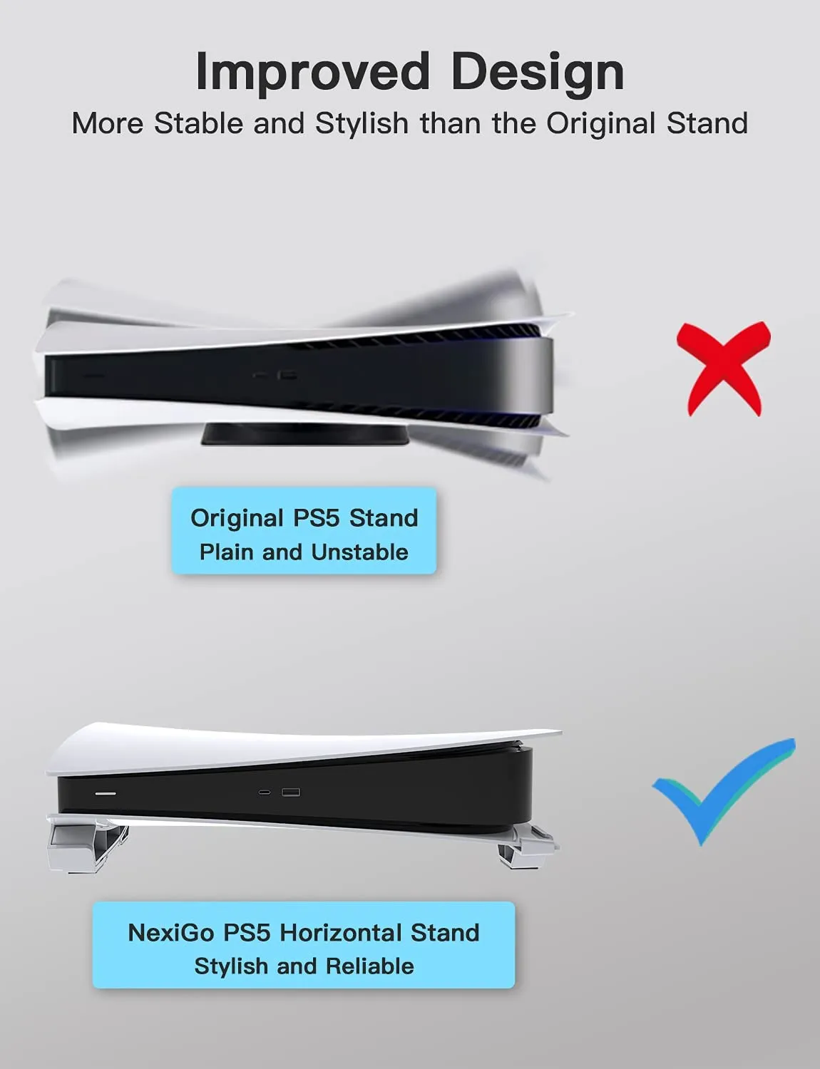 NexiGo PS5 Horizontal Stand with Cooling Fan