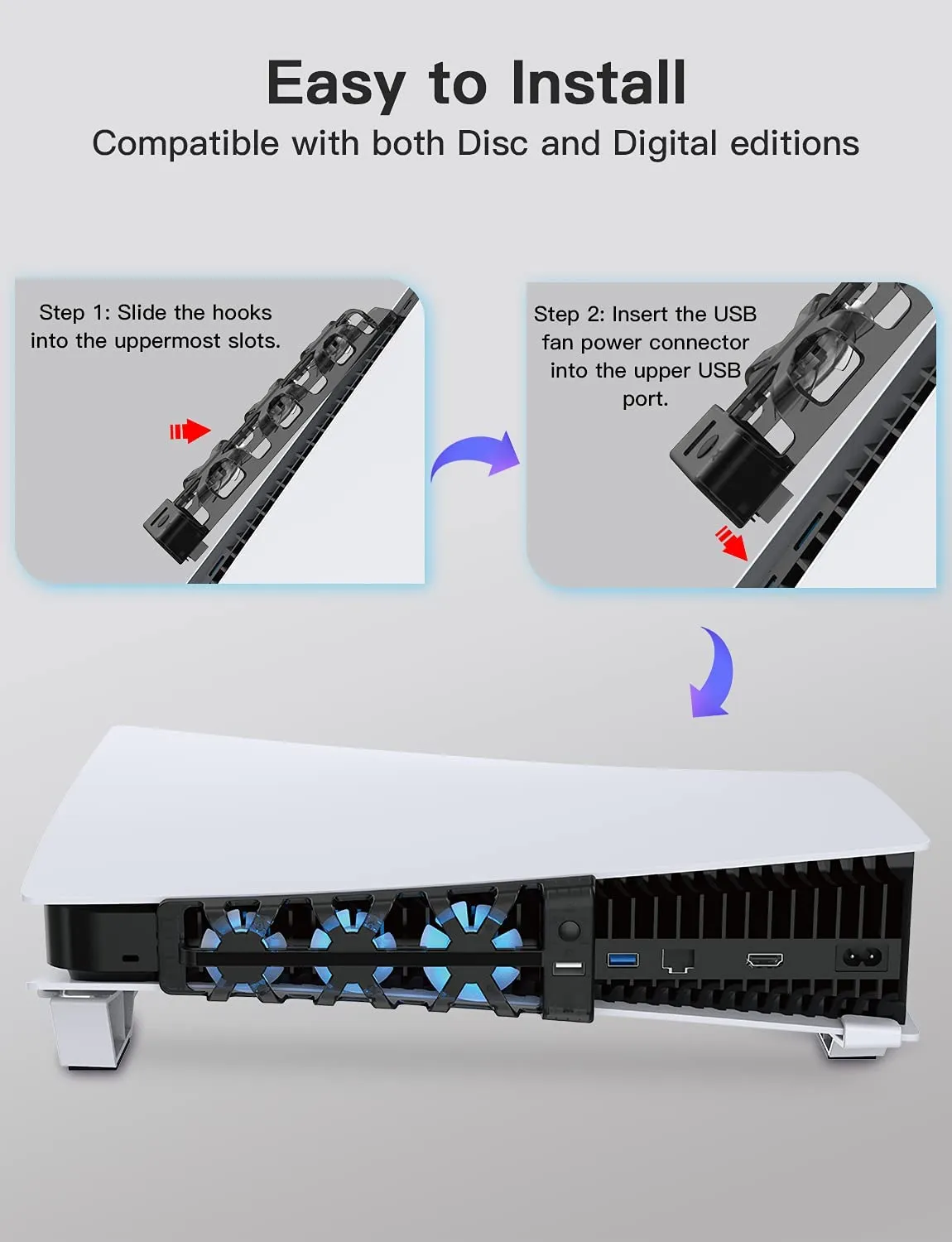 NexiGo PS5 Horizontal Stand with Cooling Fan