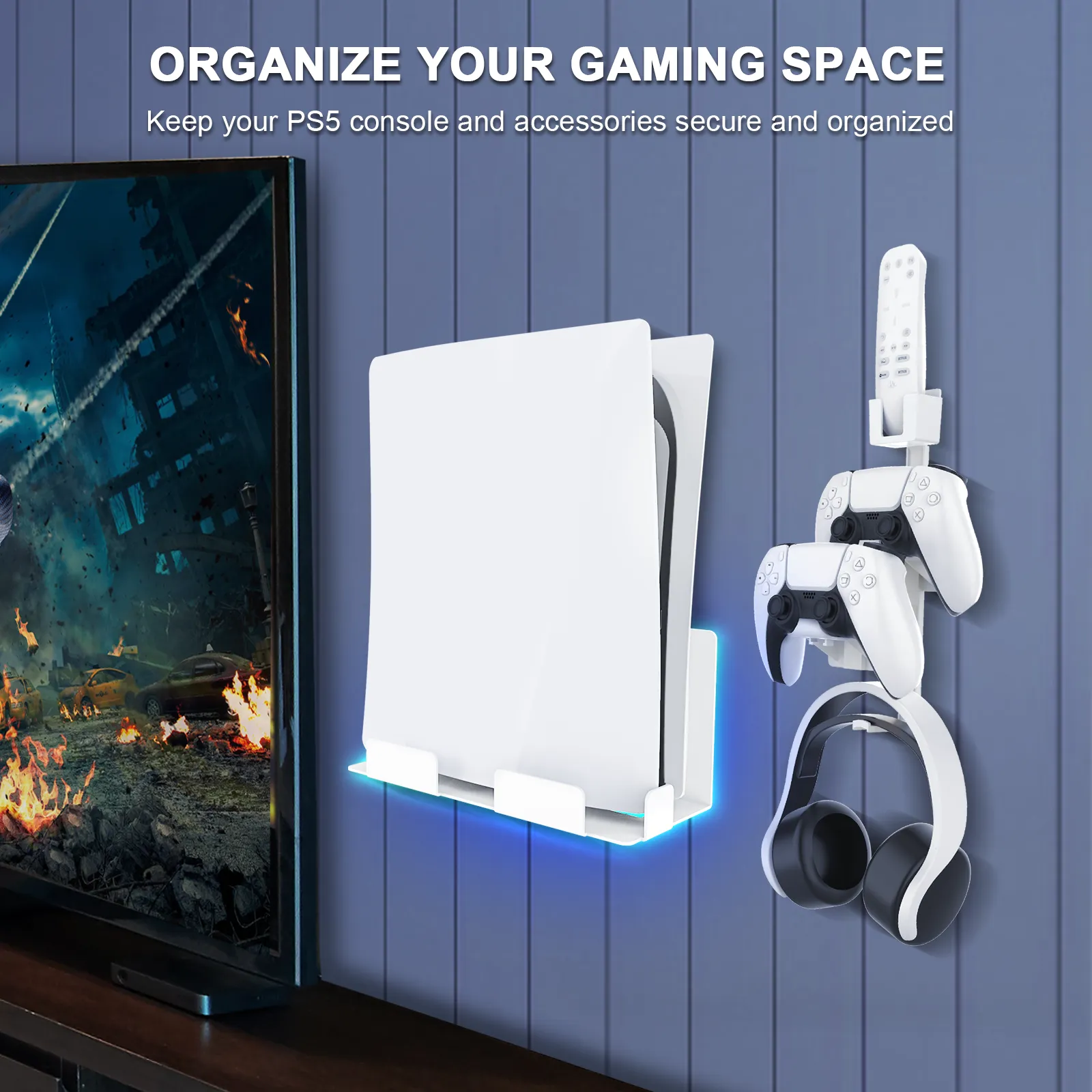 NexiGo PS5 Wall Mount Set with RGB LED Light