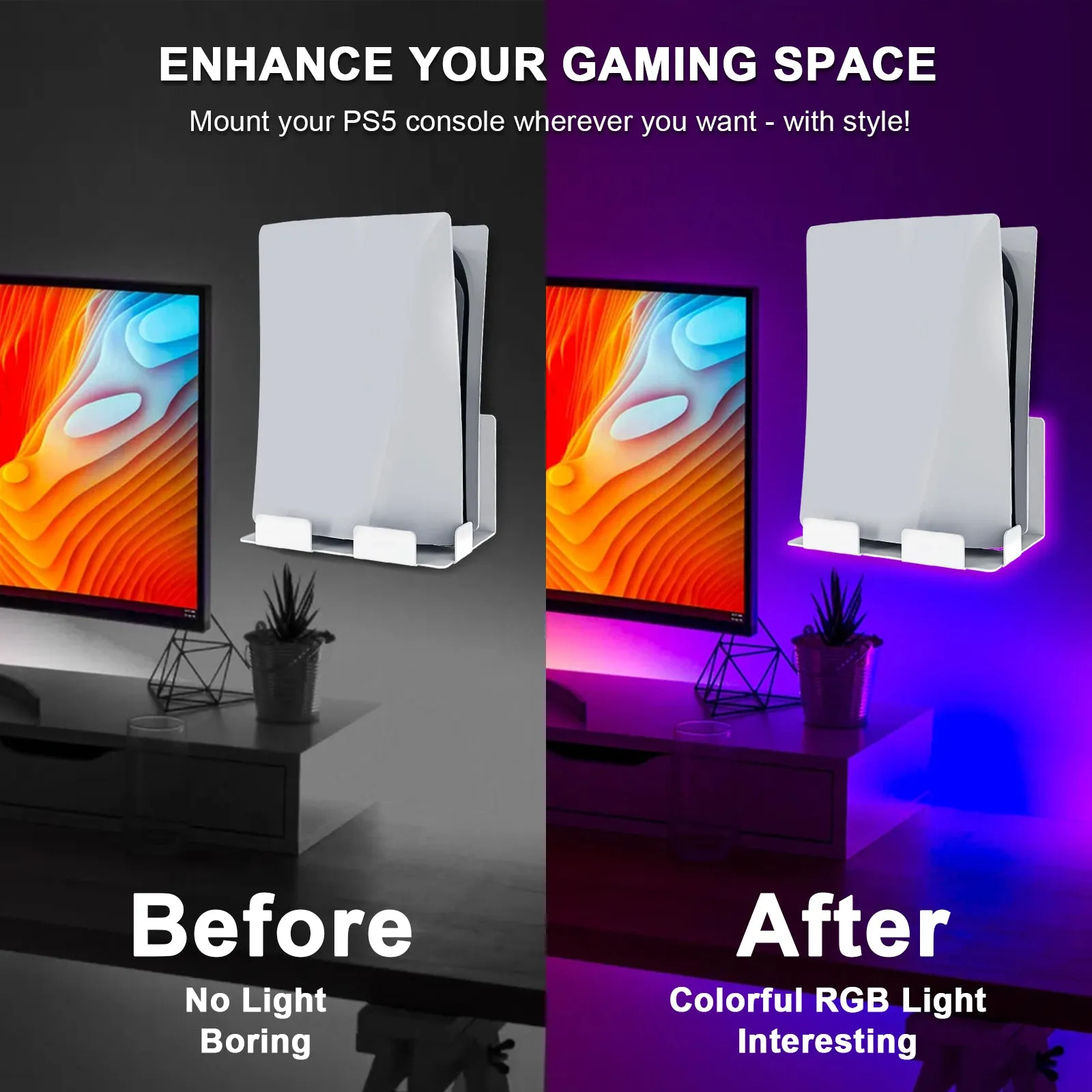 NexiGo PS5 Wall Mount Set with RGB LED Light