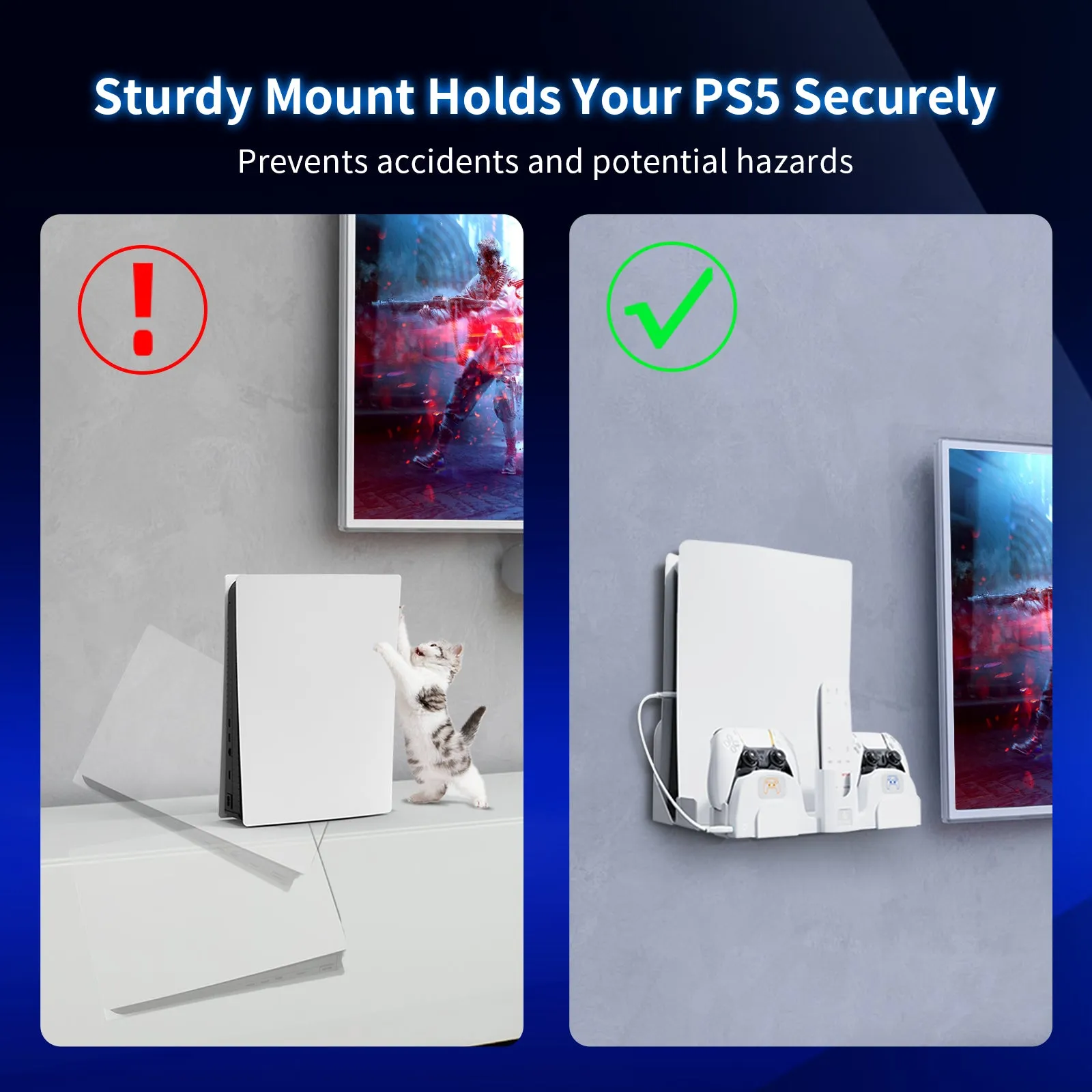 NexiGo PS5 Wall Mount with Controller Charger
