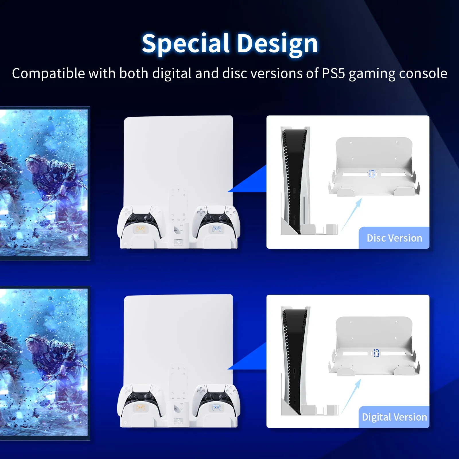 NexiGo PS5 Wall Mount with Controller Charger