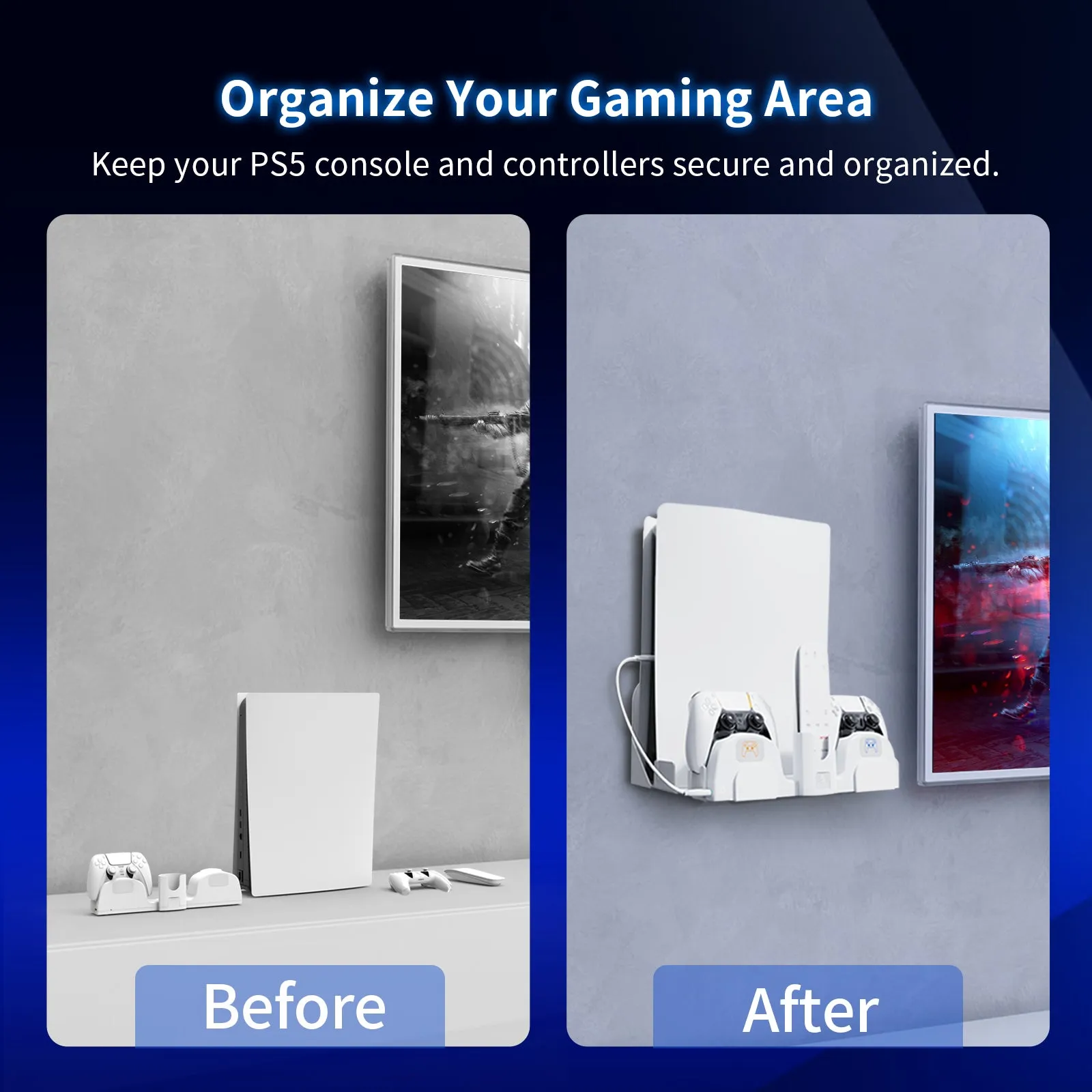 NexiGo PS5 Wall Mount with Controller Charger