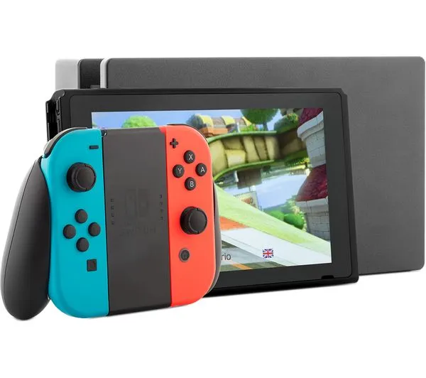 Nintendo Switch 32GB with Neon Red & Blue Wireless Controllers