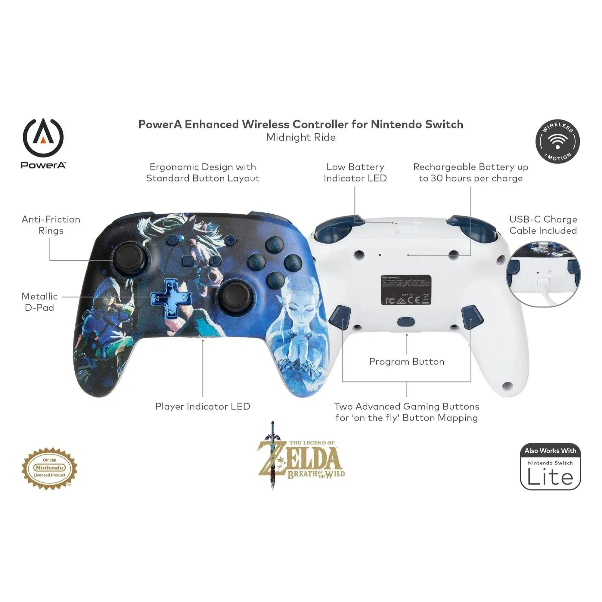 Nintendo Switch Wireless Controller (Midnight Ride Version) - PowerA - Enhanced Edition