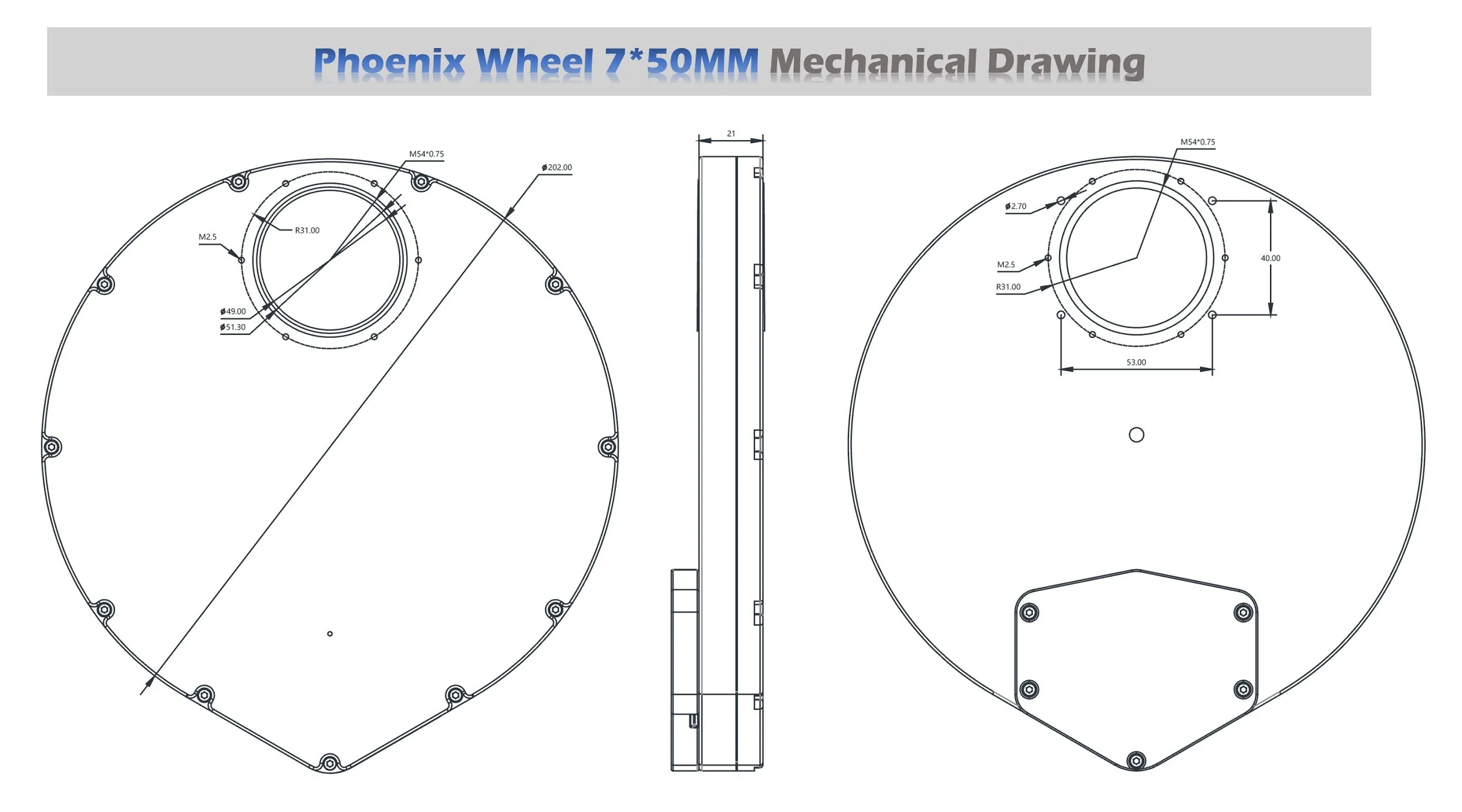 Player One Astronomy Phoenix Filter Wheel 7x50mm