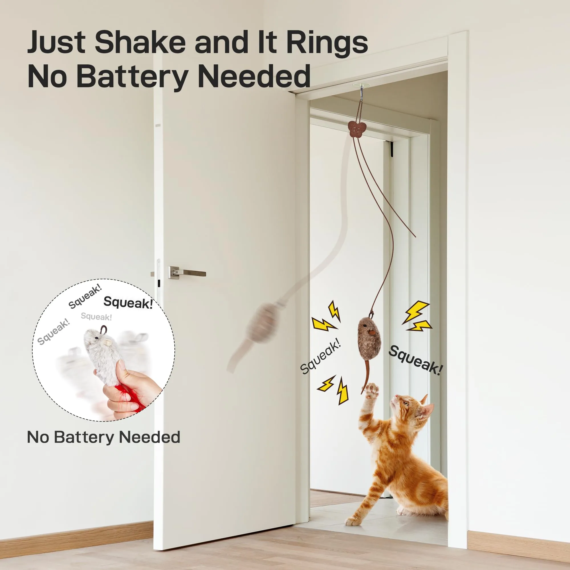 Potaroma Hanging Cat Mice Toys 3 Pcs with Squeaky Sound