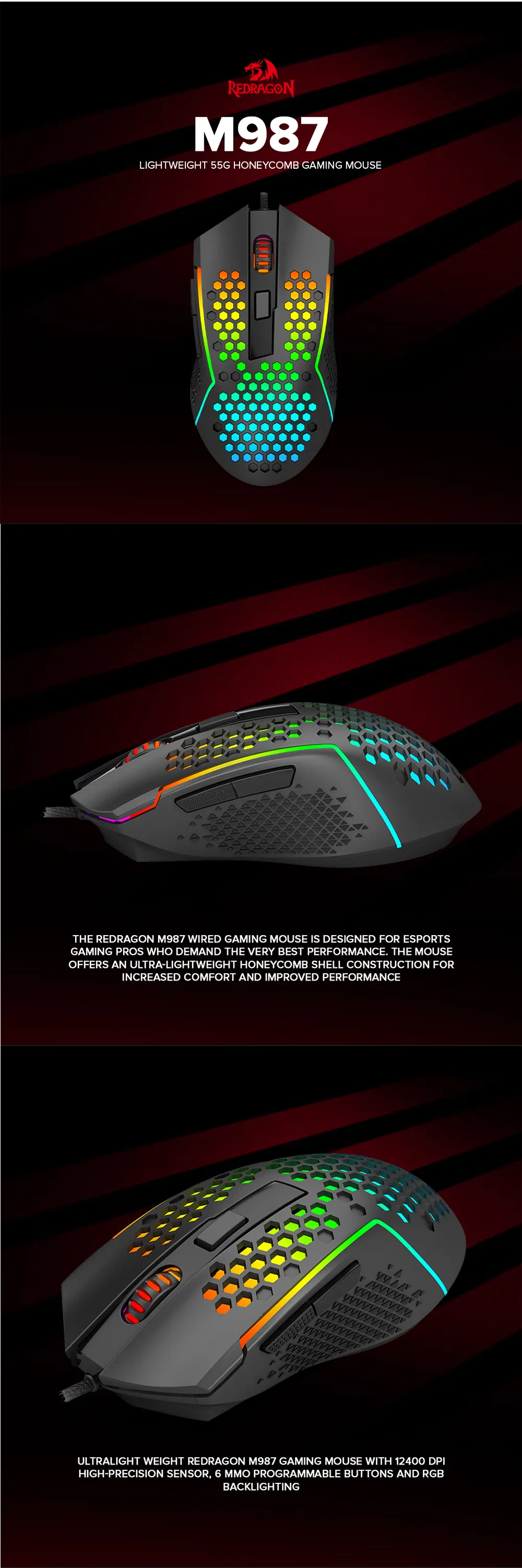 Redragon M987-K Lightweight 55g Honeycomb Gaming Mouse