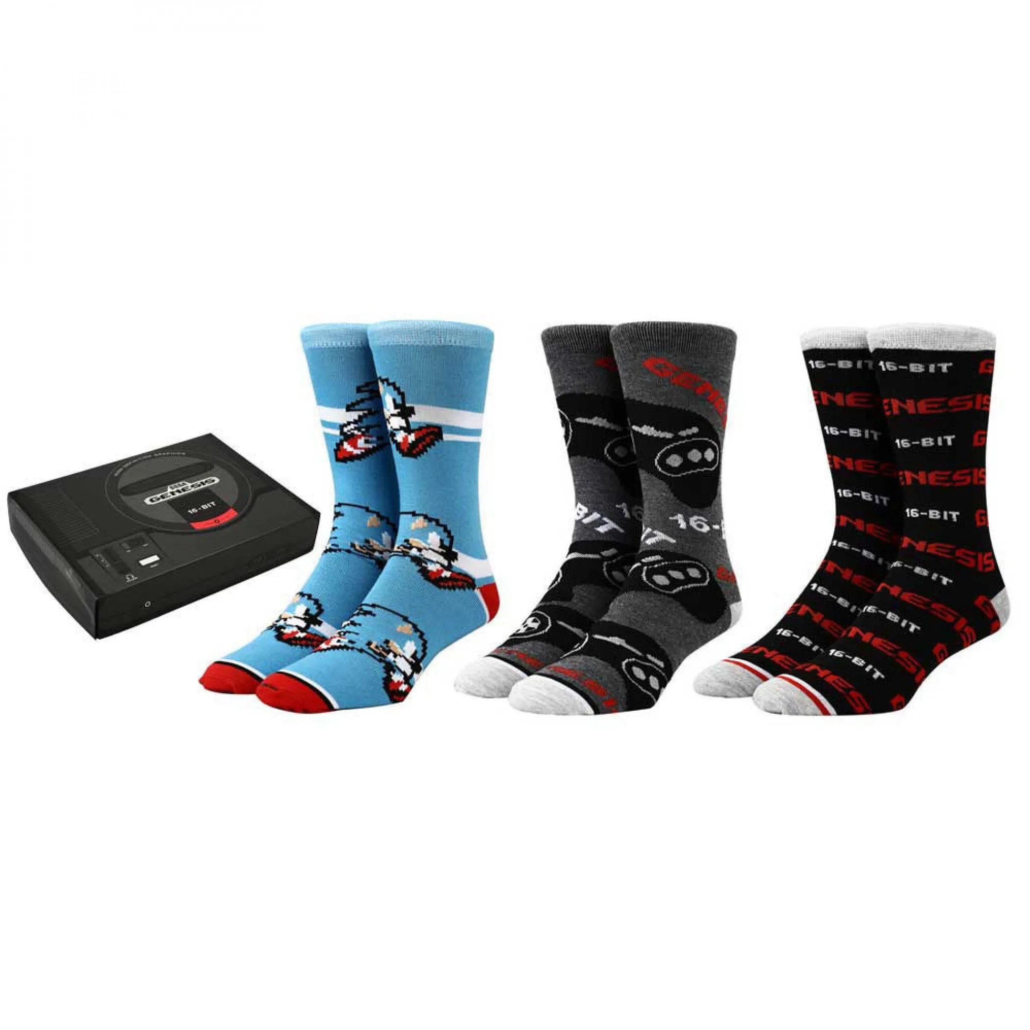 Sega Genesis Sonic & Classic Controller 3-Pair Crew Sock Box Set
