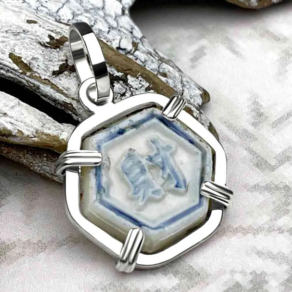 Siam Porcelain Gaming Token - from the Era of "The King & I" - Sterling Silver Pendant | Artifact #6618