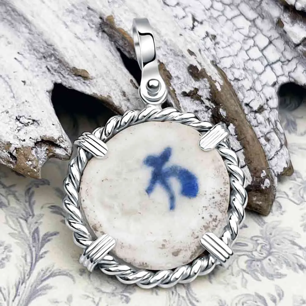 Siam Porcelain Gaming Token - from the Era of "The King & I" - Sterling Silver Pendant | Artifact #8092