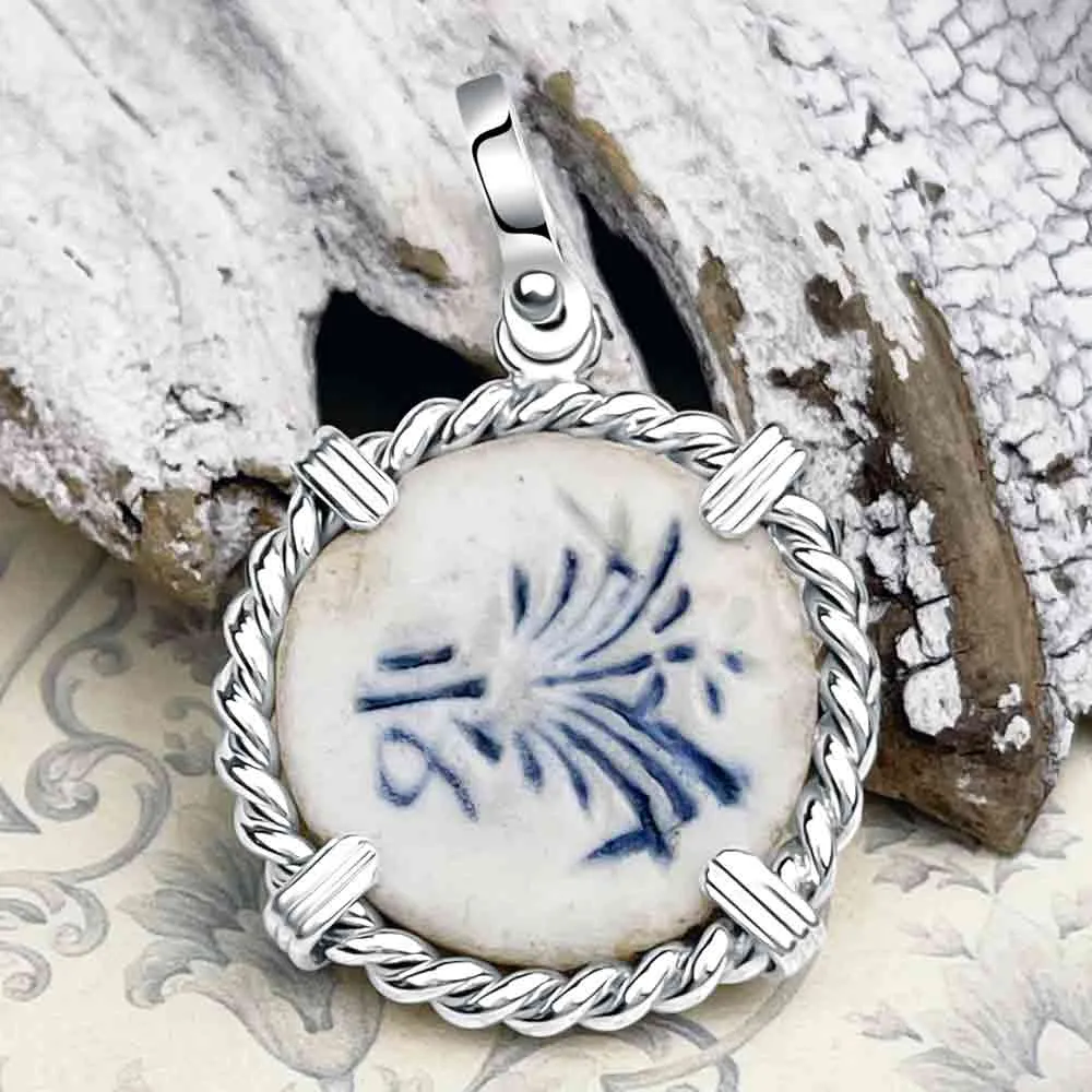 Siam Porcelain Gaming Token - from the Era of "The King & I" - Sterling Silver Pendant | Artifact #8095