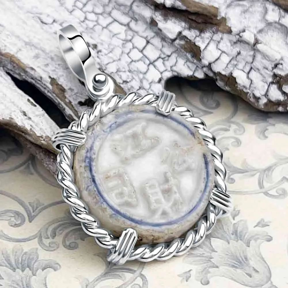 Siam Porcelain Gaming Token - from the Era of "The King & I" - Sterling Silver Pendant | Artifact #8095