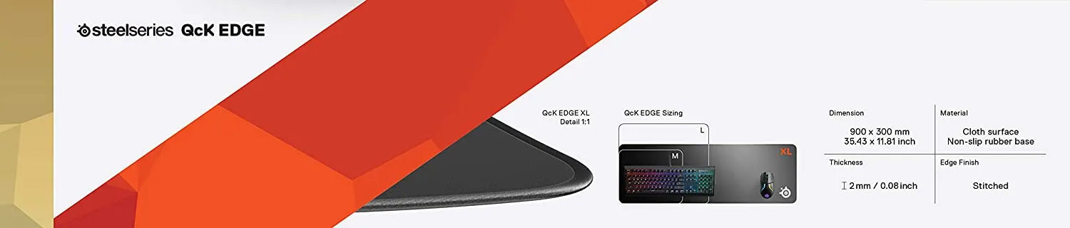 SteelSeries QcK Gaming Surface - XL Stitched Edge Cloth - Extra Durable - Sized to Cover Desks