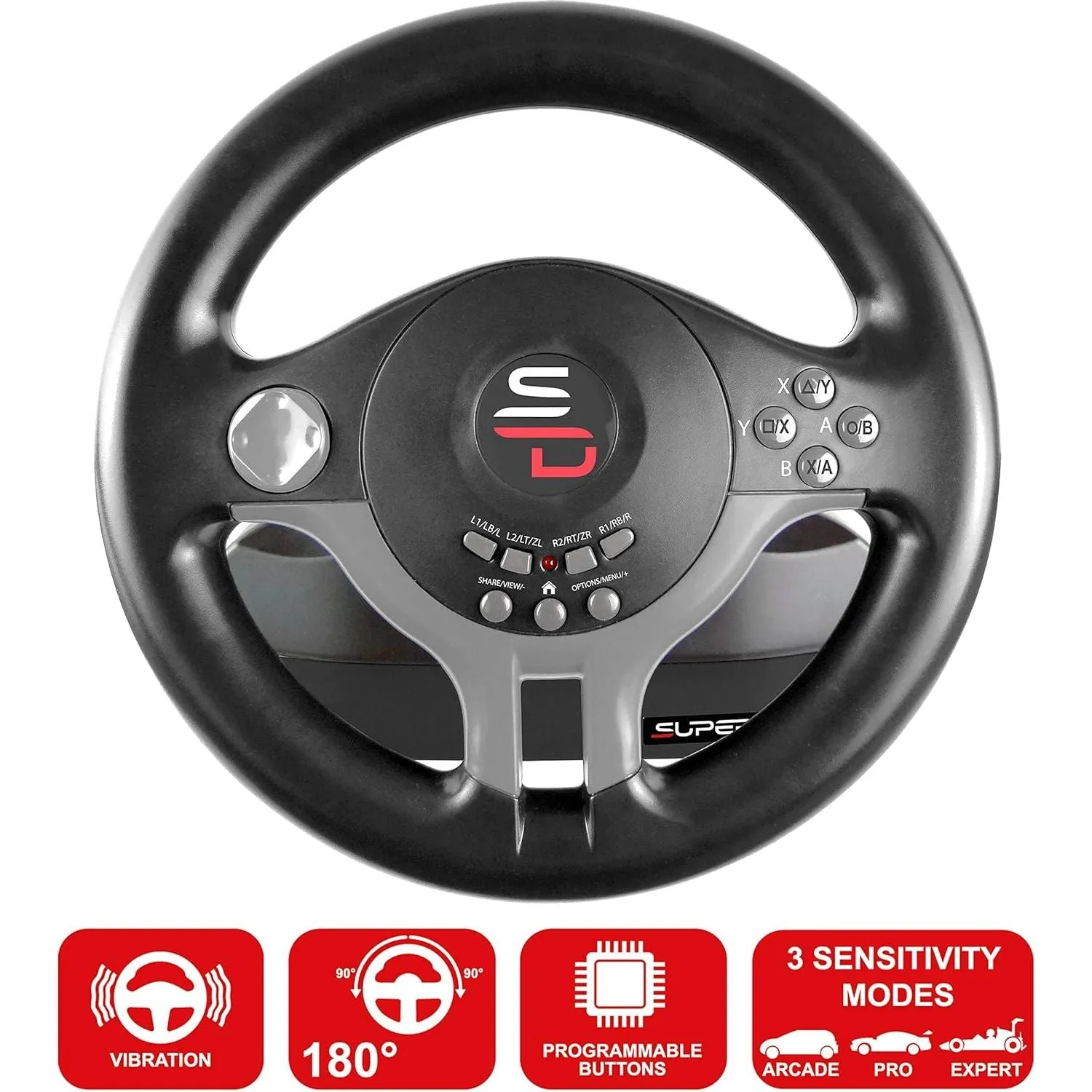 Subsonic Superdrive SV250 Racing Steering Wheel with Pedals & Shift Paddles for Nintendo Switch, PS4, Xbox One, and PC