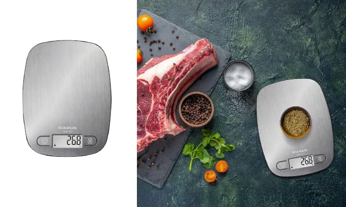 Taurus Kitchen Scale Digital Battery Operated Stainless Steel Brushed 5 Kg 3 V Easy Inox