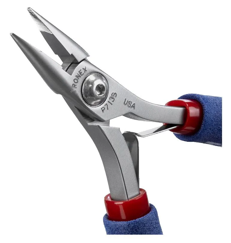 Tronex P713S Chain Nose Pliers with Short, Serrated Jaw & Long Ergonomic Handles, 5.90" OAL