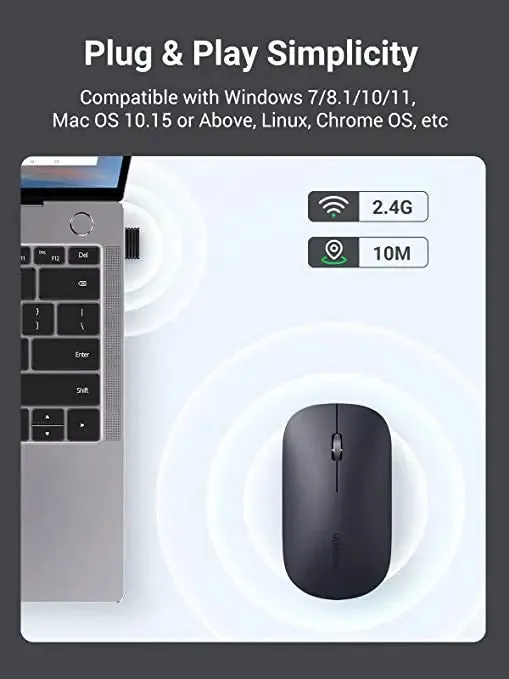 UGREEN 90372, 2.4G Slim Silent Computer Wireless Mouse with 4000 DPI, with 18-Month Battery Life(Black)