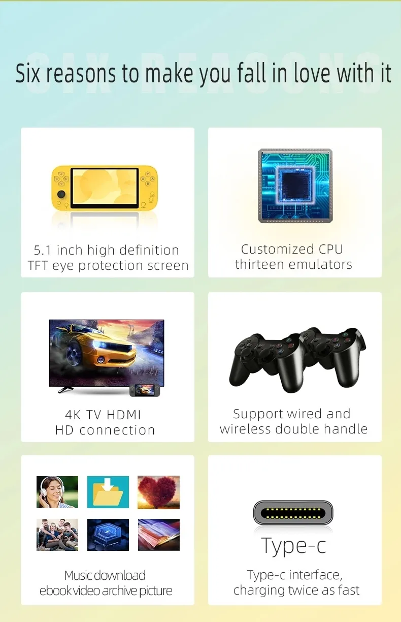X20 Retro Video Game Console 5.1 Inch Display Screen 8GB Classic Handheld Gaming Consoles 8Bit Game Player