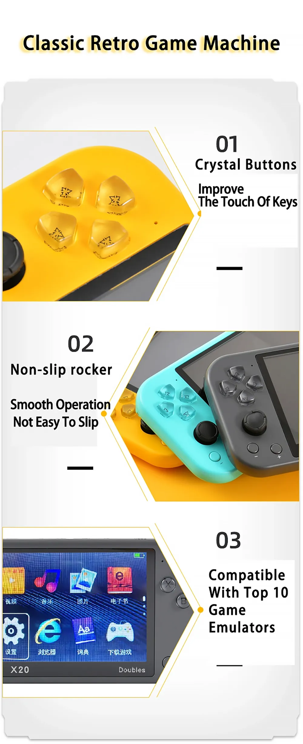 X20 Retro Video Game Console 5.1 Inch Display Screen 8GB Classic Handheld Gaming Consoles 8Bit Game Player