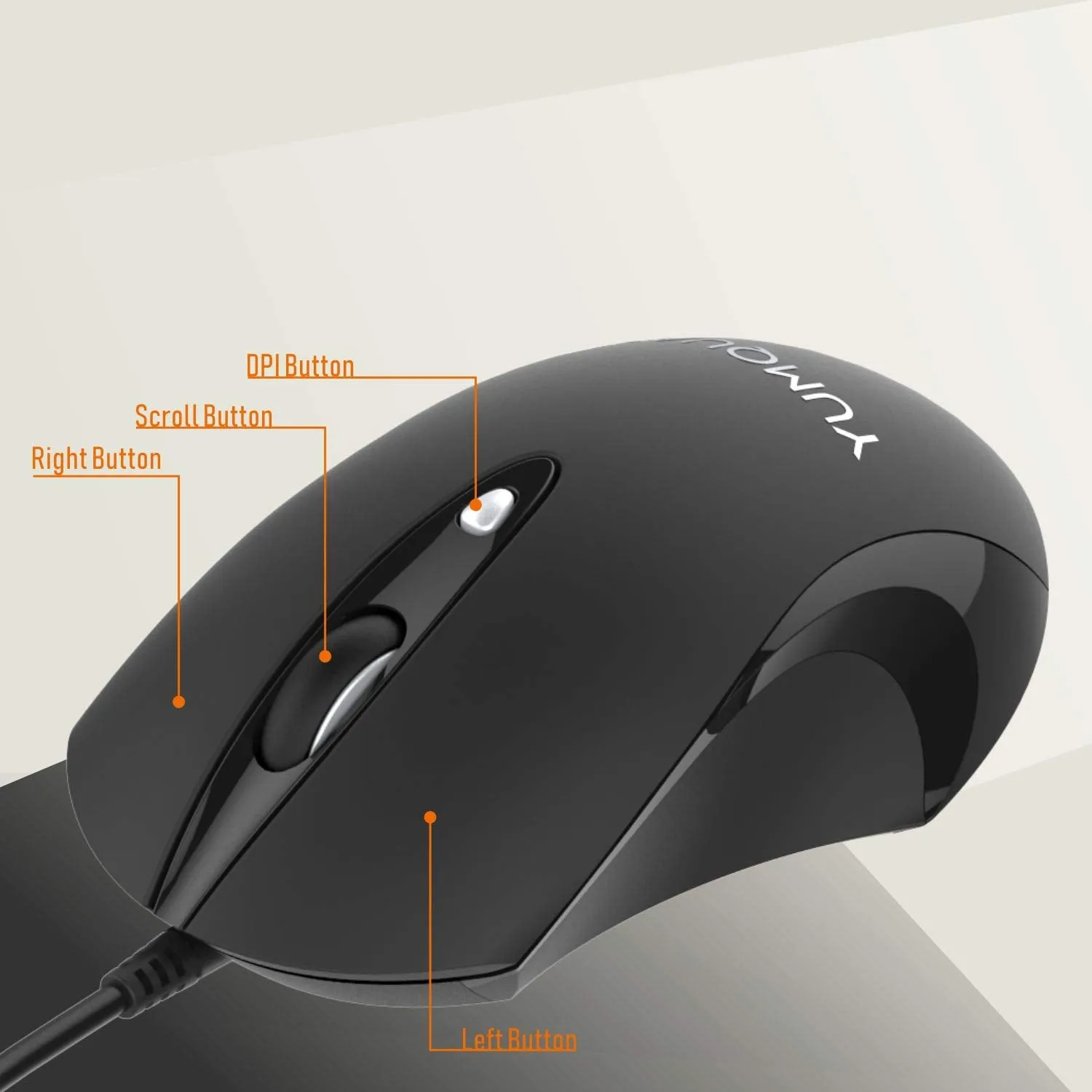 YUMQUA 189-E USB Wired Mouse, Optical Ergonomic Computer Mouse with Upgrade 4 Adjustable DPI (Up to 1600)