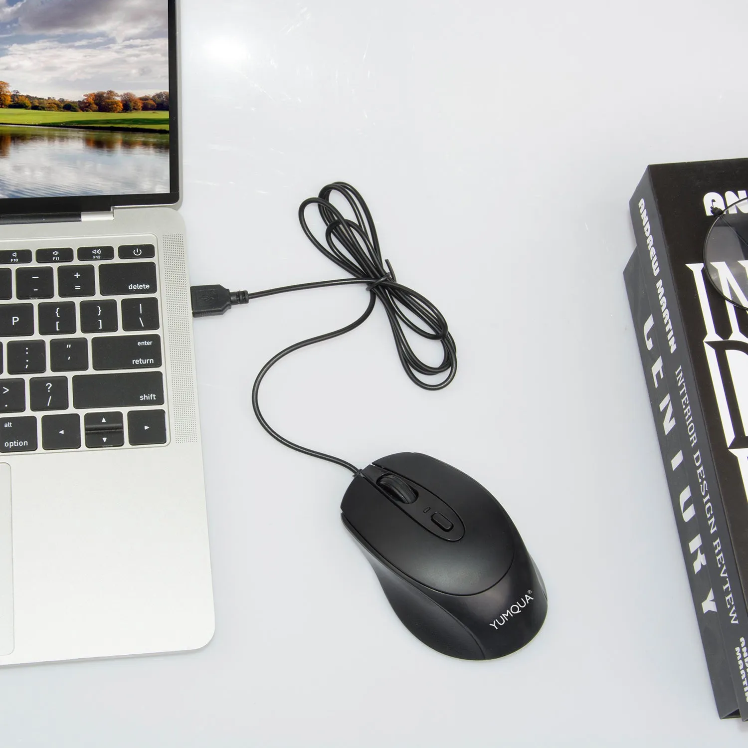 YUMQUA G222 Silent Mouse USB Wired, Office & Home Optical Computer Mouse with 2 Adjustable DPI Levels(800/1200), 4-Button Mouse for PC MacBook Laptop, Fits Left & Right Handed Users